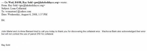 Ray Sohl to Bill Masters email 8/6/08